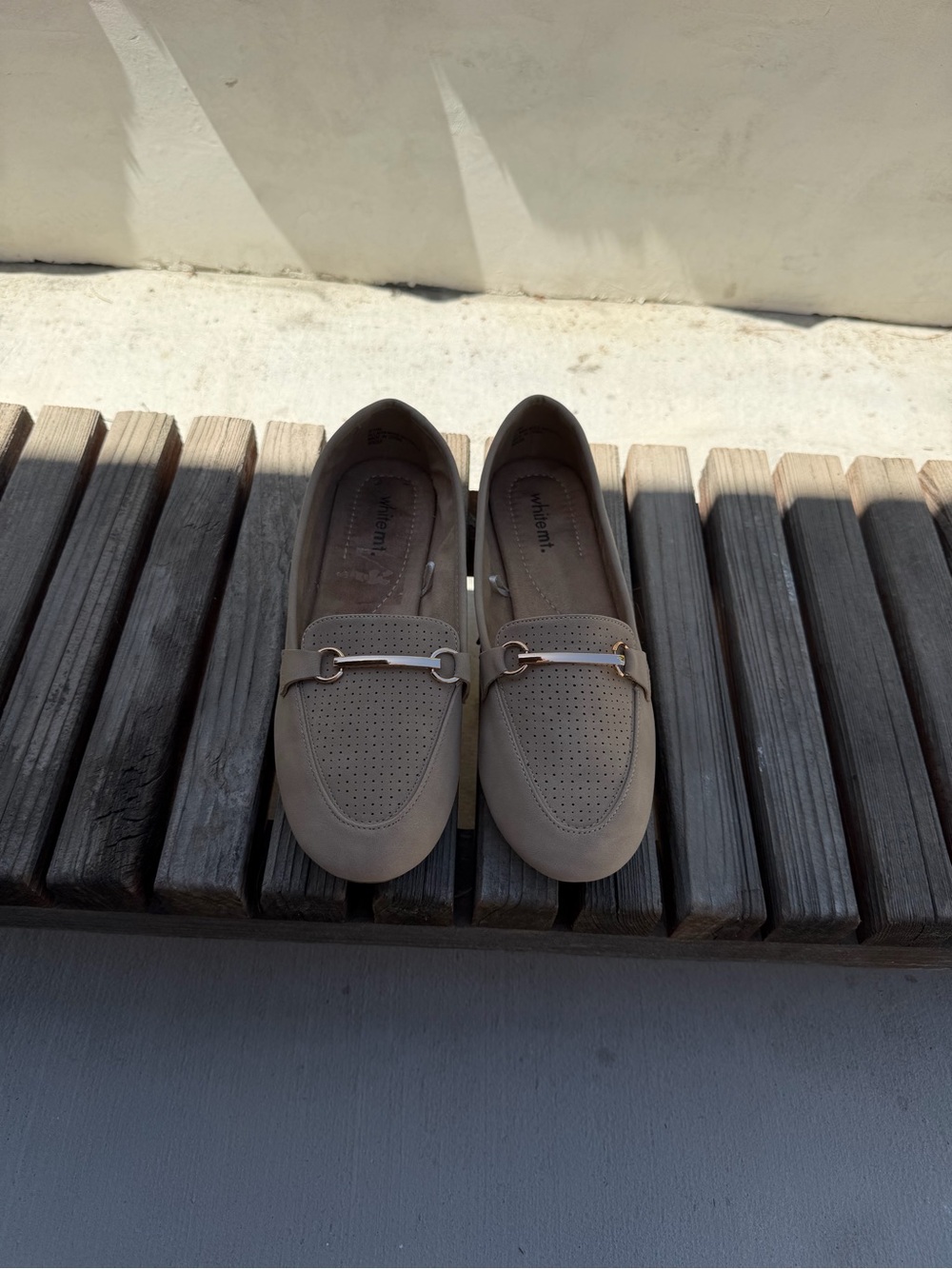 White Mountain Taupe Loafer Flats with Gold Hardware